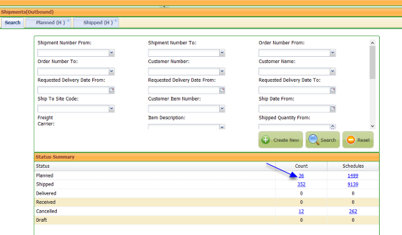 Shipment in Planned status