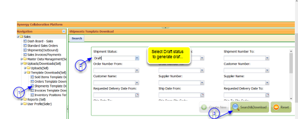 Download Draft Shipments in Excel Format